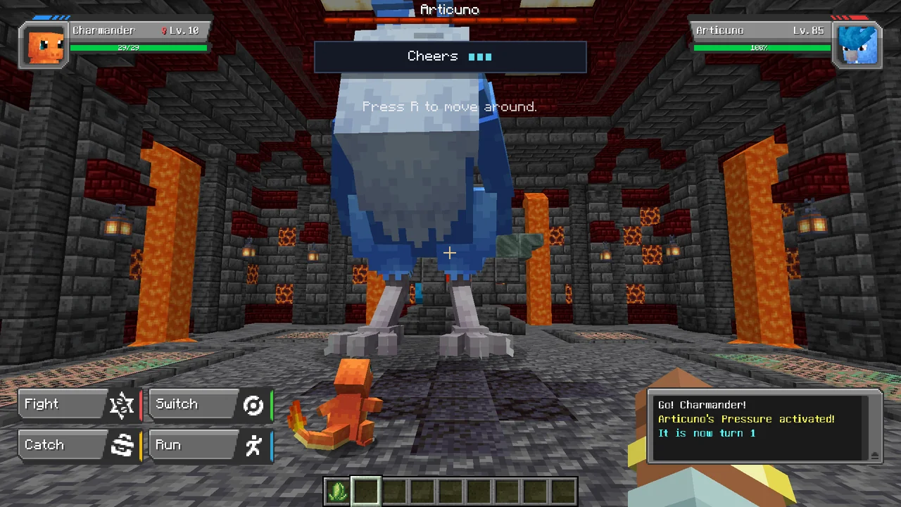 A Convergence against Articuno: the shared boss bar, the Cheers counter, and a battle against the level 85 legendary