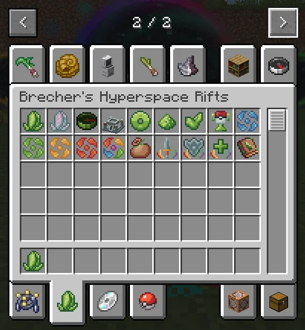 The Brecher's Hyperspace Rifts creative tab with all of the mod's items